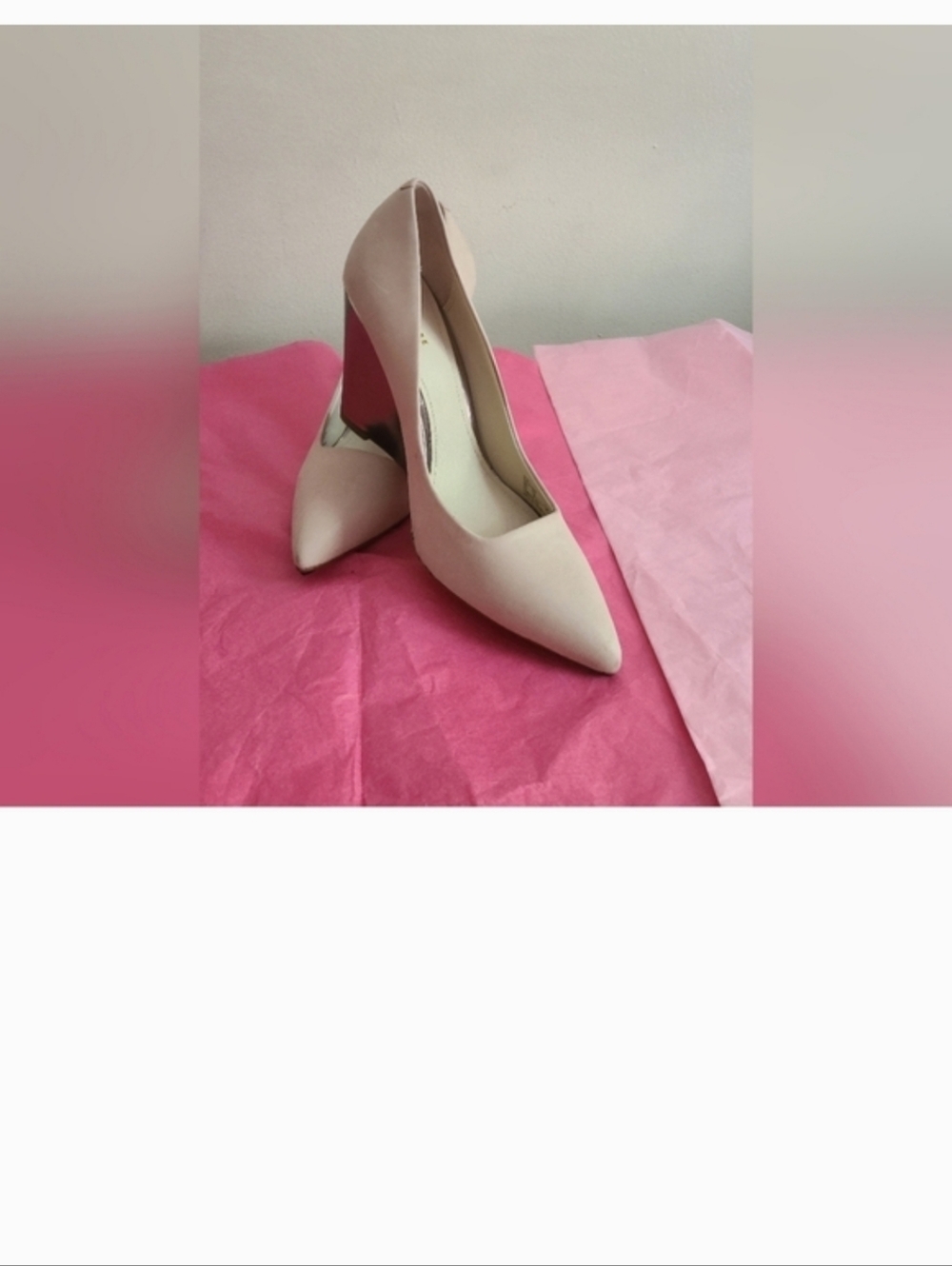Coach Nude Leather Pointed Wedge Pumps with Pink Wedge - Picture 8 of 9
